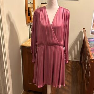 NWOT Mango mauve, satin, 3/4 sleeve dress.Faux wrap.Skirt lined.Size 10.
